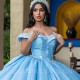 Sky Blue Quinceanera Dresses for 15 Year 2024 Ball Gown Sexy Off the Shoulder Applique Lace Long Party Dress 